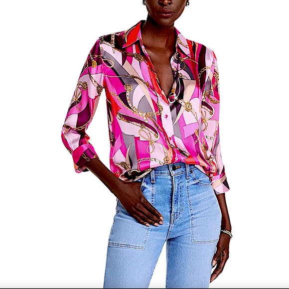 L'AGENCE Dani Silk Printed Blouse - Picture 1 of 11